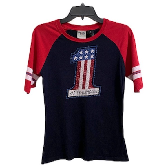 Harley-Davidson Tops - Harley Davidson Rhinestone Red White & Blue Top S